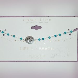 Unwritten Women's Silver Turquoise Bead Anklet Bracelet with a sand dollar char
